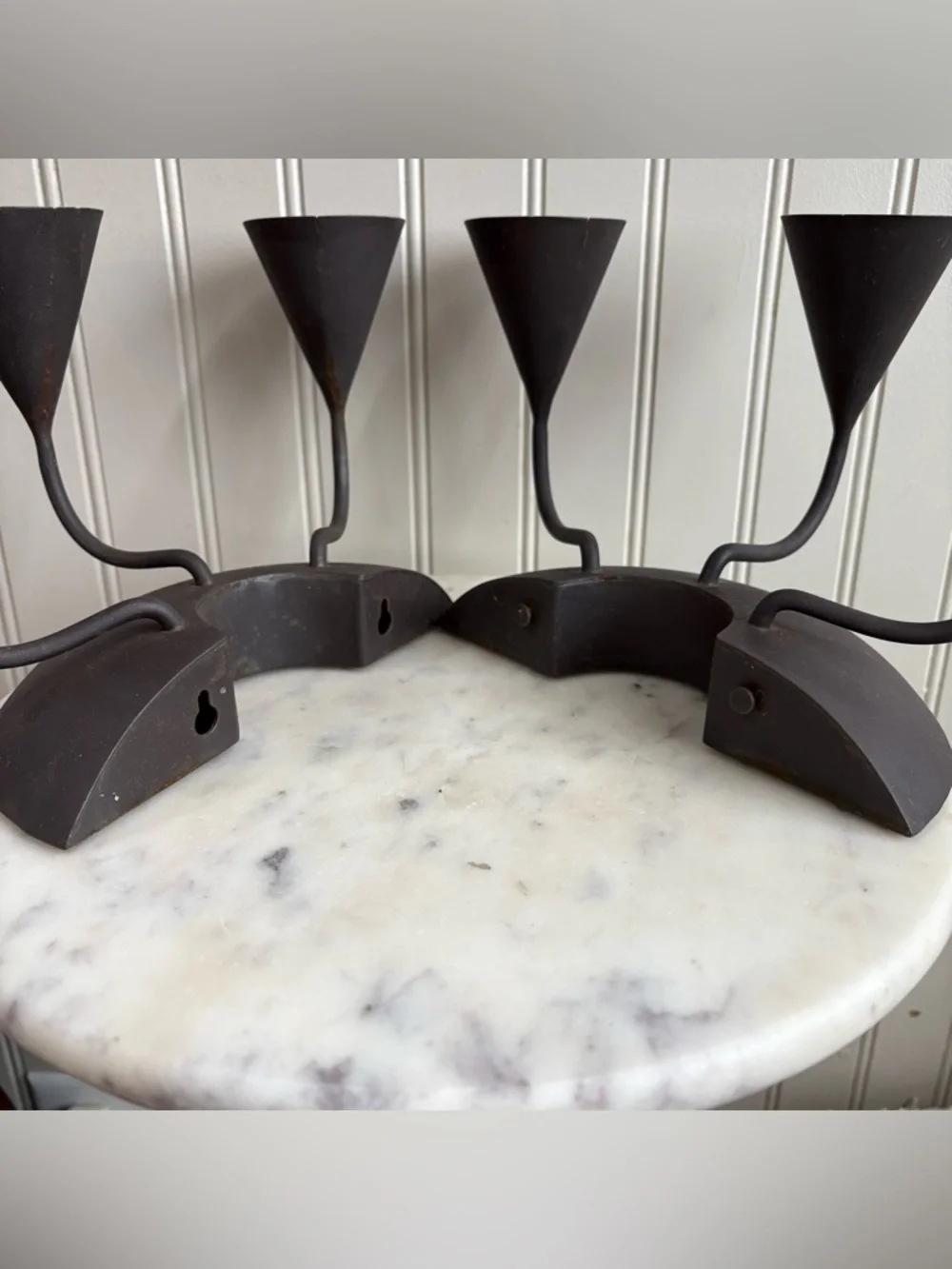 Pottery Barn Brutalist Raw Metal Candle Holder Centerpiece Brown Contemporary